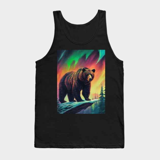 Brown Bear with Forest and Borealis, Colorful, Beautiful Tank Top by BirdsnStuff