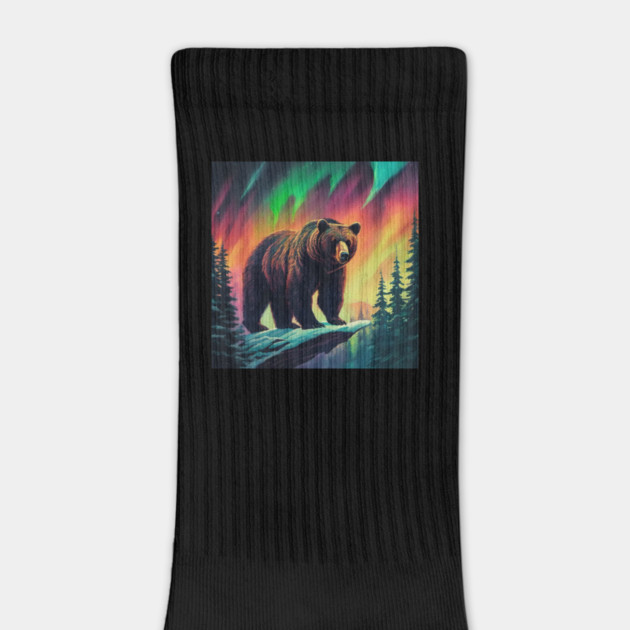 Brown Bear with Forest and Borealis, Colorful, Beautiful by BirdsnStuff
