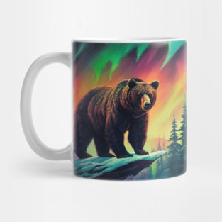 Brown Bear with Forest and Borealis, Colorful, Beautiful Mug