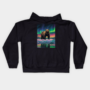 Brown Bear with Forest and Borealis, Colorful, Beautiful Kids Hoodie
