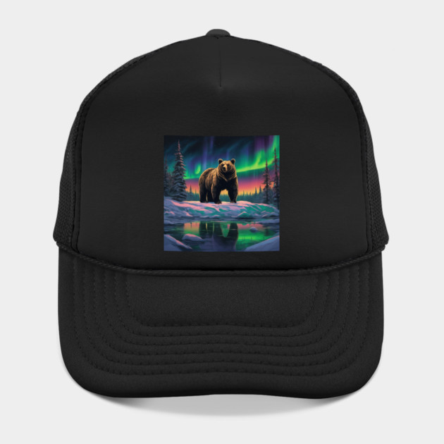 Brown Bear with Forest and Borealis, Colorful, Beautiful by BirdsnStuff