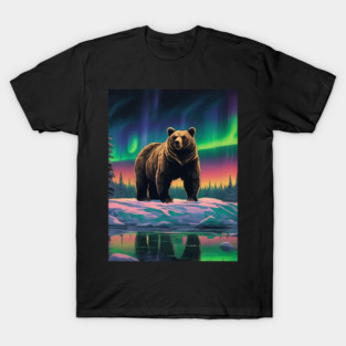 Brown Bear with Forest and Borealis, Colorful, Beautiful T-Shirt