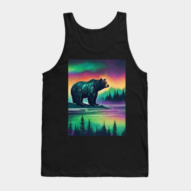 Brown Bear with Forest and Borealis, Colorful, Beautiful Tank Top by BirdsnStuff