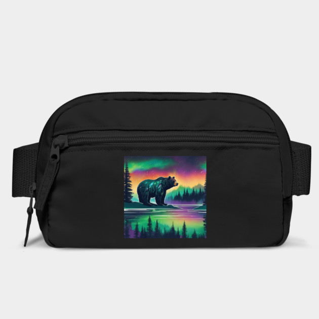 Brown Bear with Forest and Borealis, Colorful, Beautiful by BirdsnStuff