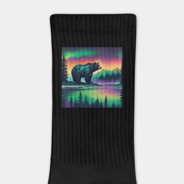 Brown Bear with Forest and Borealis, Colorful, Beautiful by BirdsnStuff