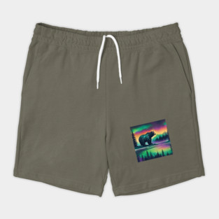 Brown Bear with Forest and Borealis, Colorful, Beautiful Shorts
