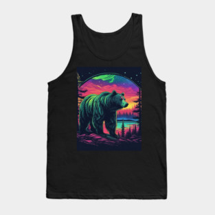 Brown Bear with Forest and Borealis, Colorful, Beautiful Tank Top