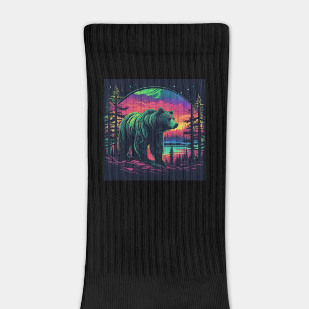 Brown Bear with Forest and Borealis, Colorful, Beautiful by BirdsnStuff