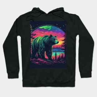Brown Bear with Forest and Borealis, Colorful, Beautiful Hoodie