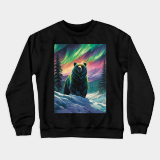 Brown Bear with Forest and Borealis, Colorful, Beautiful Crewneck Sweatshirt