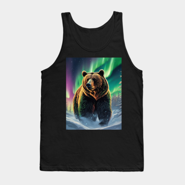 Brown Bear with Forest and Borealis, Colorful, Beautiful Tank Top by BirdsnStuff