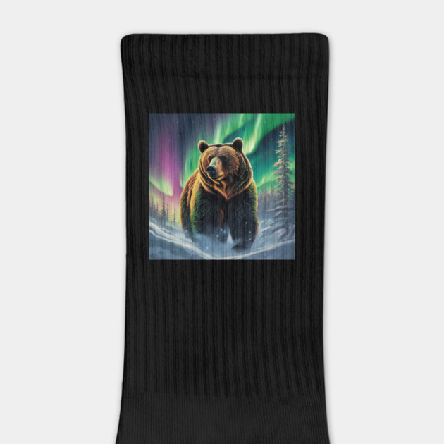Brown Bear with Forest and Borealis, Colorful, Beautiful by BirdsnStuff