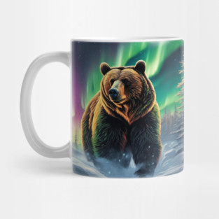 Brown Bear with Forest and Borealis, Colorful, Beautiful Mug