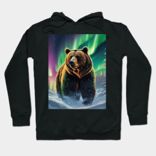 Brown Bear with Forest and Borealis, Colorful, Beautiful Hoodie