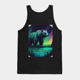 Brown Bear with Forest and Borealis, Colorful, Beautiful Tank Top