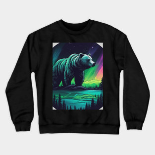 Brown Bear with Forest and Borealis, Colorful, Beautiful Crewneck Sweatshirt