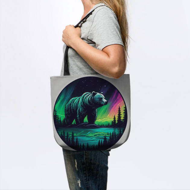 Brown Bear with Forest and Borealis, Colorful, Beautiful by BirdsnStuff