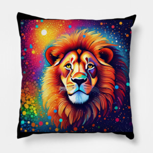 Beautiful Pointillism Painting of African Lion Pillow