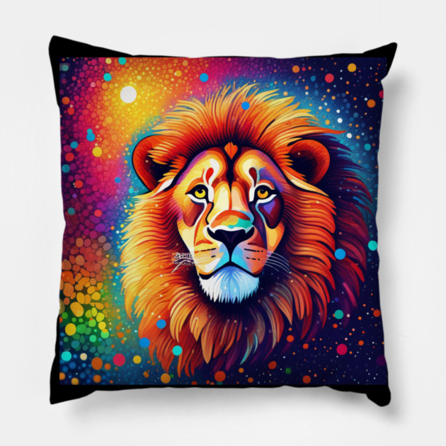Beautiful Pointillism Painting of African Lion Pillow by BirdsnStuff