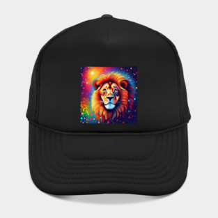 Beautiful Pointillism Painting of African Lion Hat