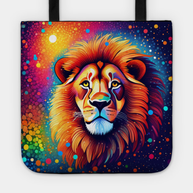 Beautiful Pointillism Painting of African Lion Tote by BirdsnStuff