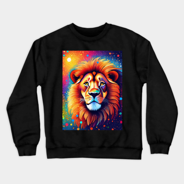 Beautiful Pointillism Painting of African Lion Crewneck Sweatshirt by BirdsnStuff