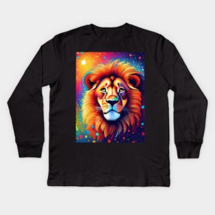 Beautiful Pointillism Painting of African Lion Kids Long Sleeve T-Shirt