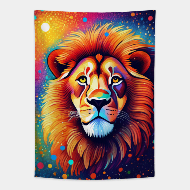 Beautiful Pointillism Painting of African Lion Tapestry by BirdsnStuff