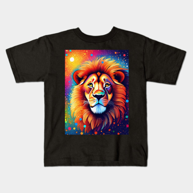 Beautiful Pointillism Painting of African Lion Kids T-Shirt by BirdsnStuff