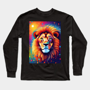 Beautiful Pointillism Painting of African Lion Long Sleeve T-Shirt