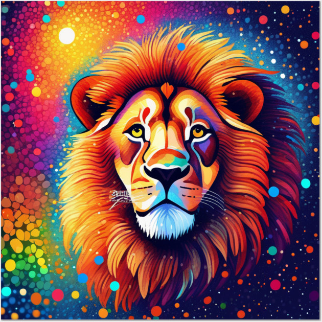 Beautiful Pointillism Painting of African Lion Wall Art by BirdsnStuff