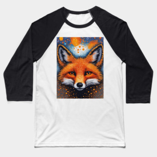 Red Fox, Pointillism Painting, Colorful Baseball T-Shirt