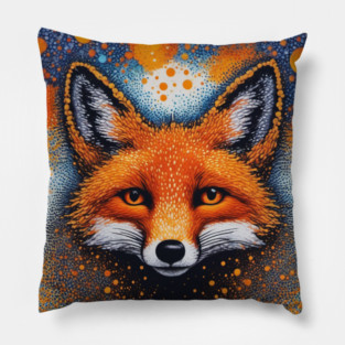 Red Fox, Pointillism Painting, Colorful Pillow