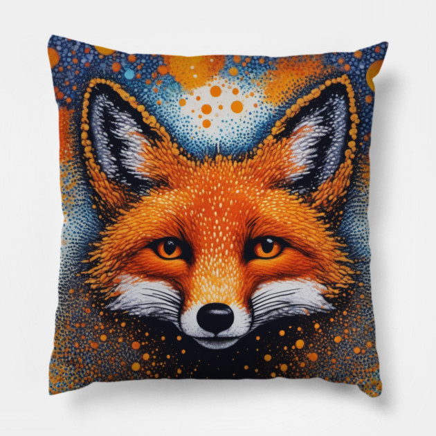 Red Fox, Pointillism Painting, Colorful Pillow by BirdsnStuff