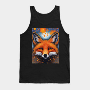 Red Fox, Pointillism Painting, Colorful Tank Top