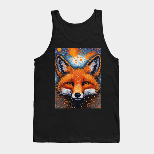 Red Fox, Pointillism Painting, Colorful Tank Top by BirdsnStuff