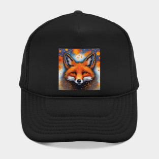 Red Fox, Pointillism Painting, Colorful Hat