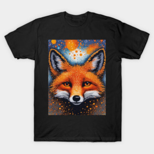Red Fox, Pointillism Painting, Colorful T-Shirt