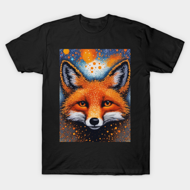 Red Fox, Pointillism Painting, Colorful T-Shirt by BirdsnStuff