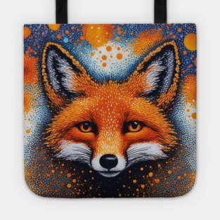 Red Fox, Pointillism Painting, Colorful Tote