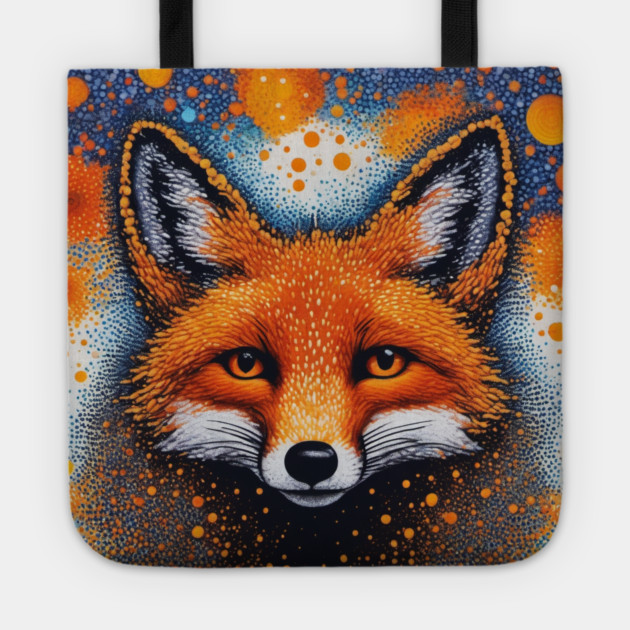 Red Fox, Pointillism Painting, Colorful Tote by BirdsnStuff