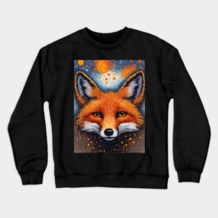 Red Fox, Pointillism Painting, Colorful Crewneck Sweatshirt