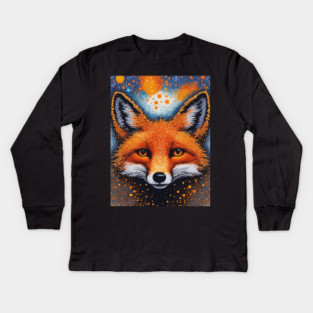 Red Fox, Pointillism Painting, Colorful Kids Long Sleeve T-Shirt