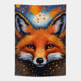 Red Fox, Pointillism Painting, Colorful Tapestry