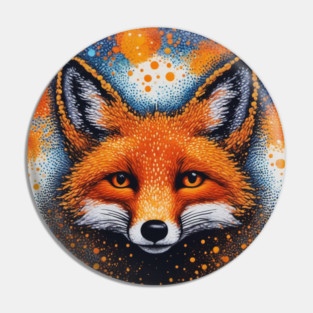Red Fox, Pointillism Painting, Colorful Pin