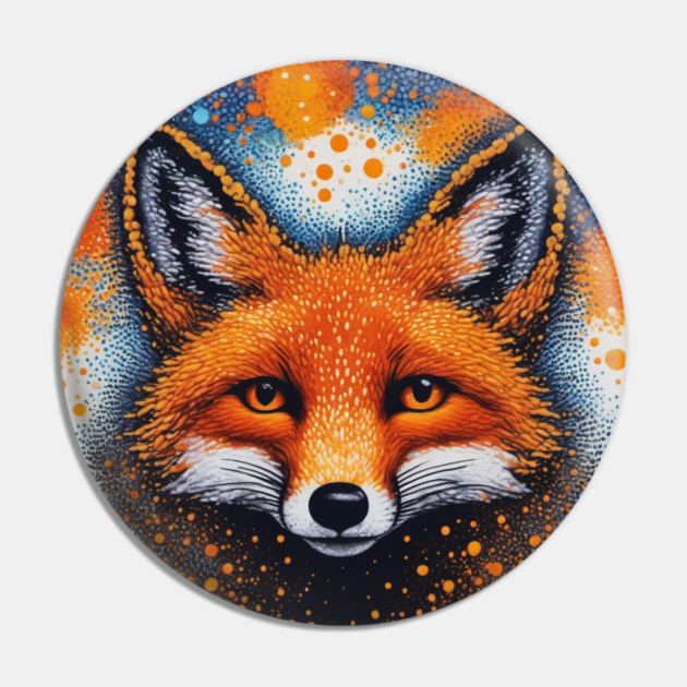 Red Fox, Pointillism Painting, Colorful Pin by BirdsnStuff