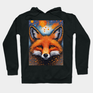 Red Fox, Pointillism Painting, Colorful Hoodie