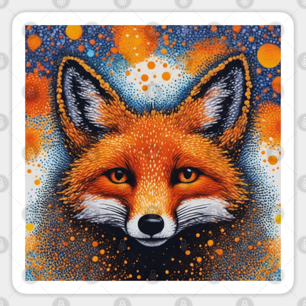 Red Fox, Pointillism Painting, Colorful Sticker by BirdsnStuff