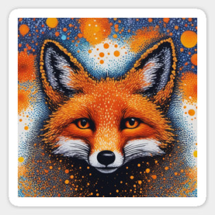 Red Fox, Pointillism Painting, Colorful Magnet