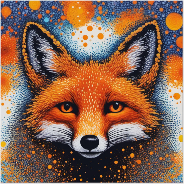 Red Fox, Pointillism Painting, Colorful Wall Art by BirdsnStuff